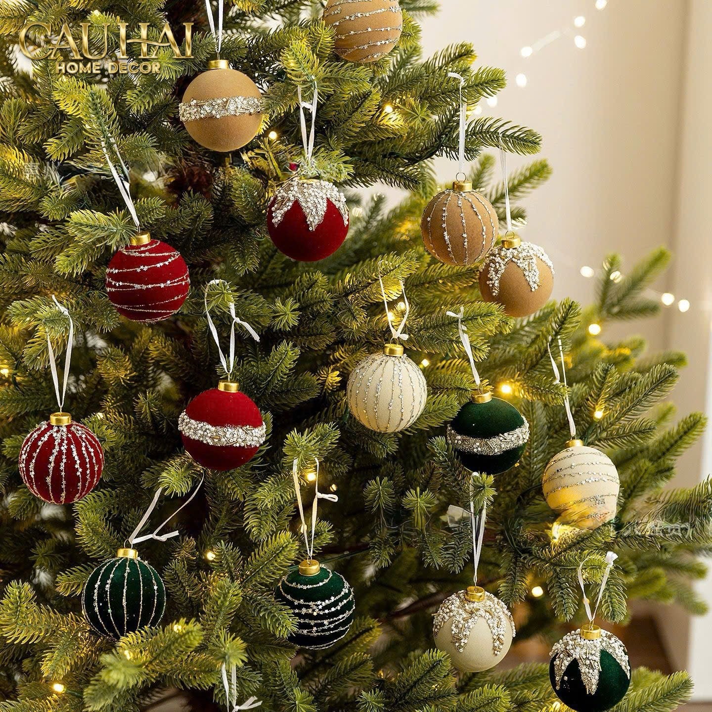 FÊTES COUTURE - SET CHÂU NHUNG ROUGE VELOUR CHRISTMAS ORNAMENTS 16PCS - CẬU HAI HOME DECOR