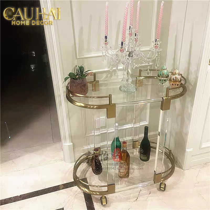 Maison Couture - Xe Đẩy Quầy Bar/ Bar Cart Oval 2 Tầng Kính Acrylic L’Arc Doré