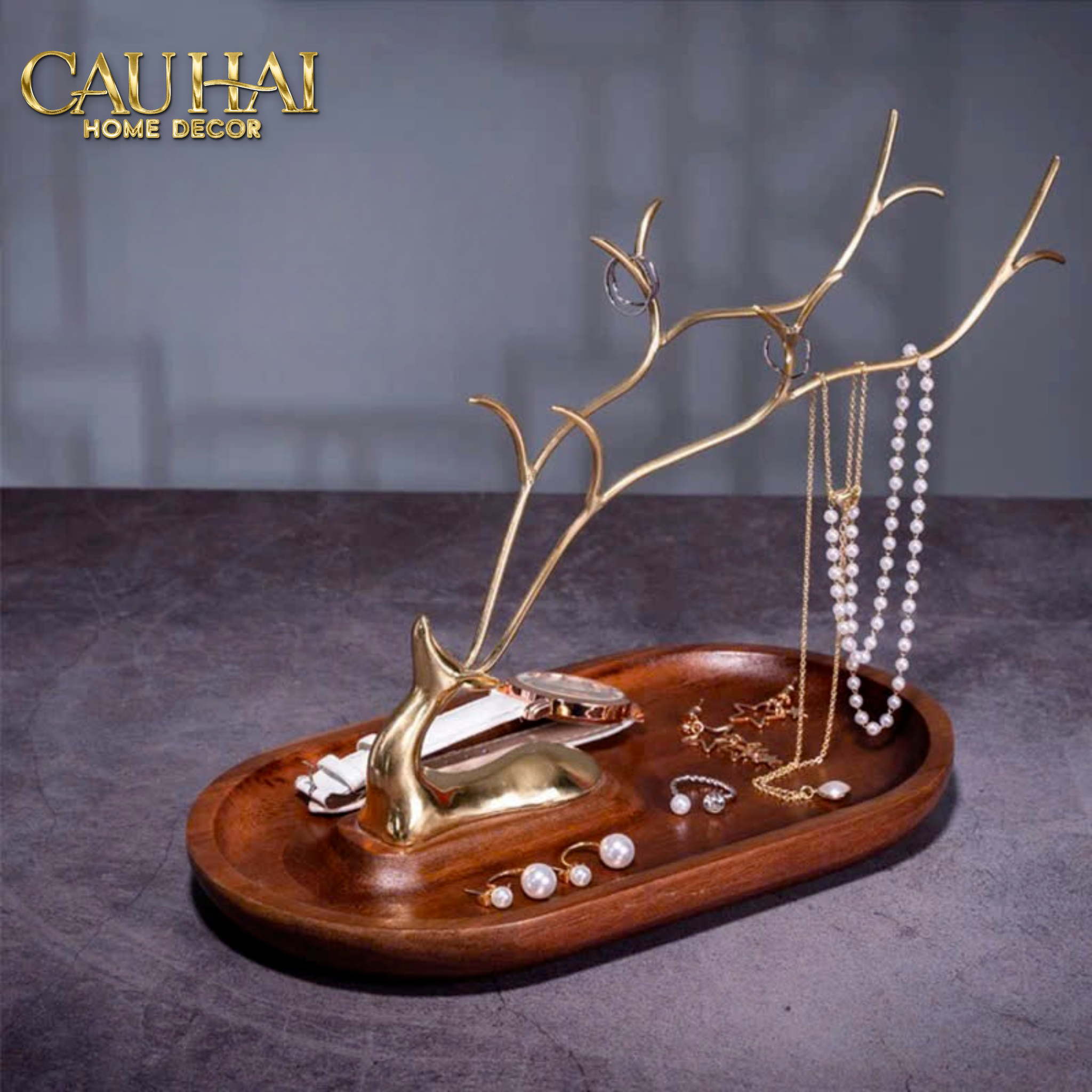 HOME COUTURE - KHAY GỖ KEO ACACIA WOODY CELESTIAL ELK 28CM - CẬU HAI HOME DECOR