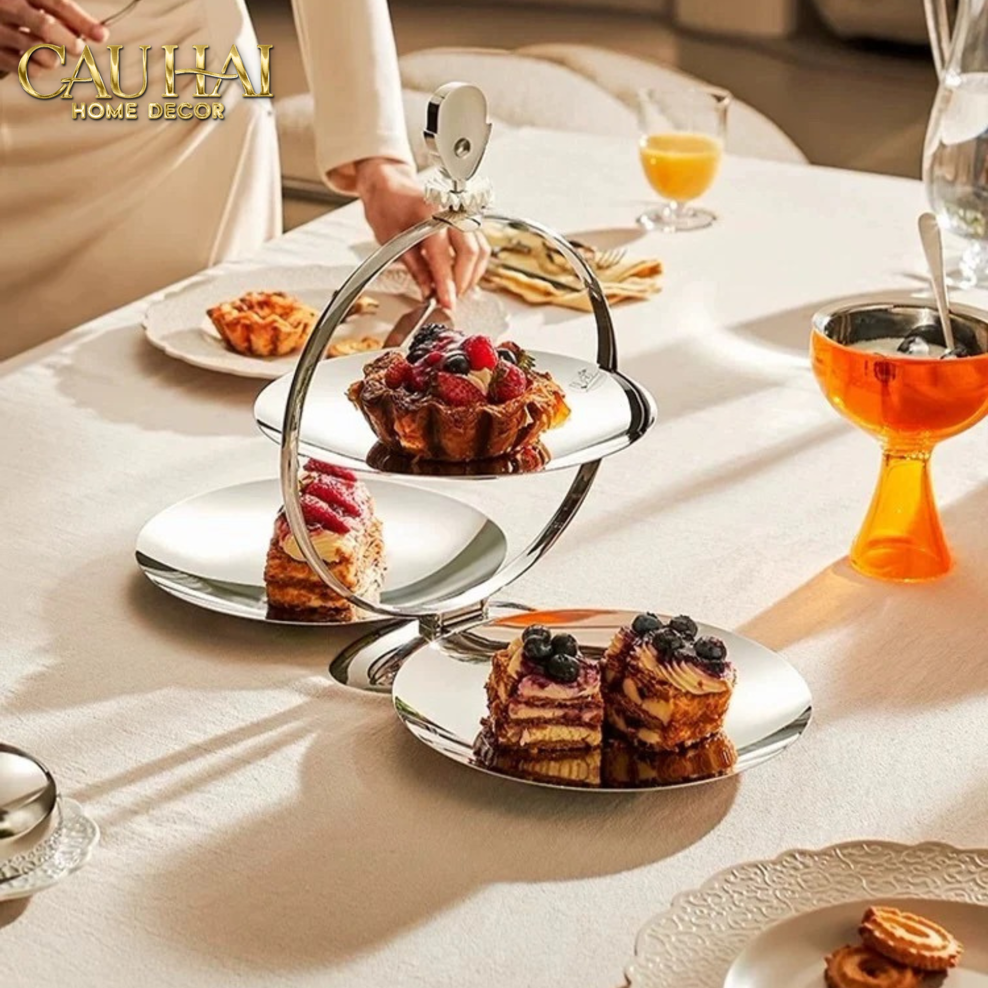 HOME COUTURE - KHAY FRUIT & DESSERT ATELIER HARLEQUIN LMT – CRYSTAL STEEL TRAY - CẬU HAI HOME DECOR