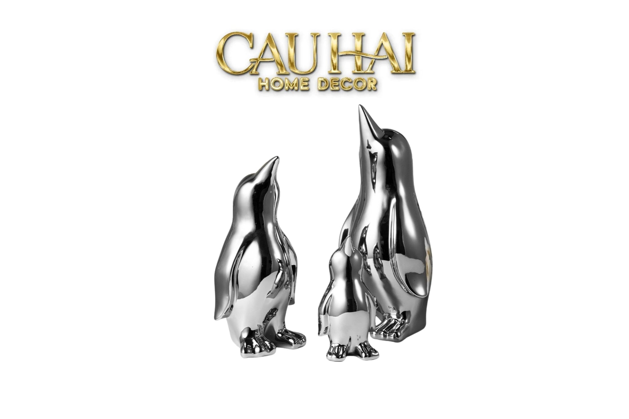 Set 3 Tượng Chim Cánh Cụt Ceramic Penguin Argenté 3pcs