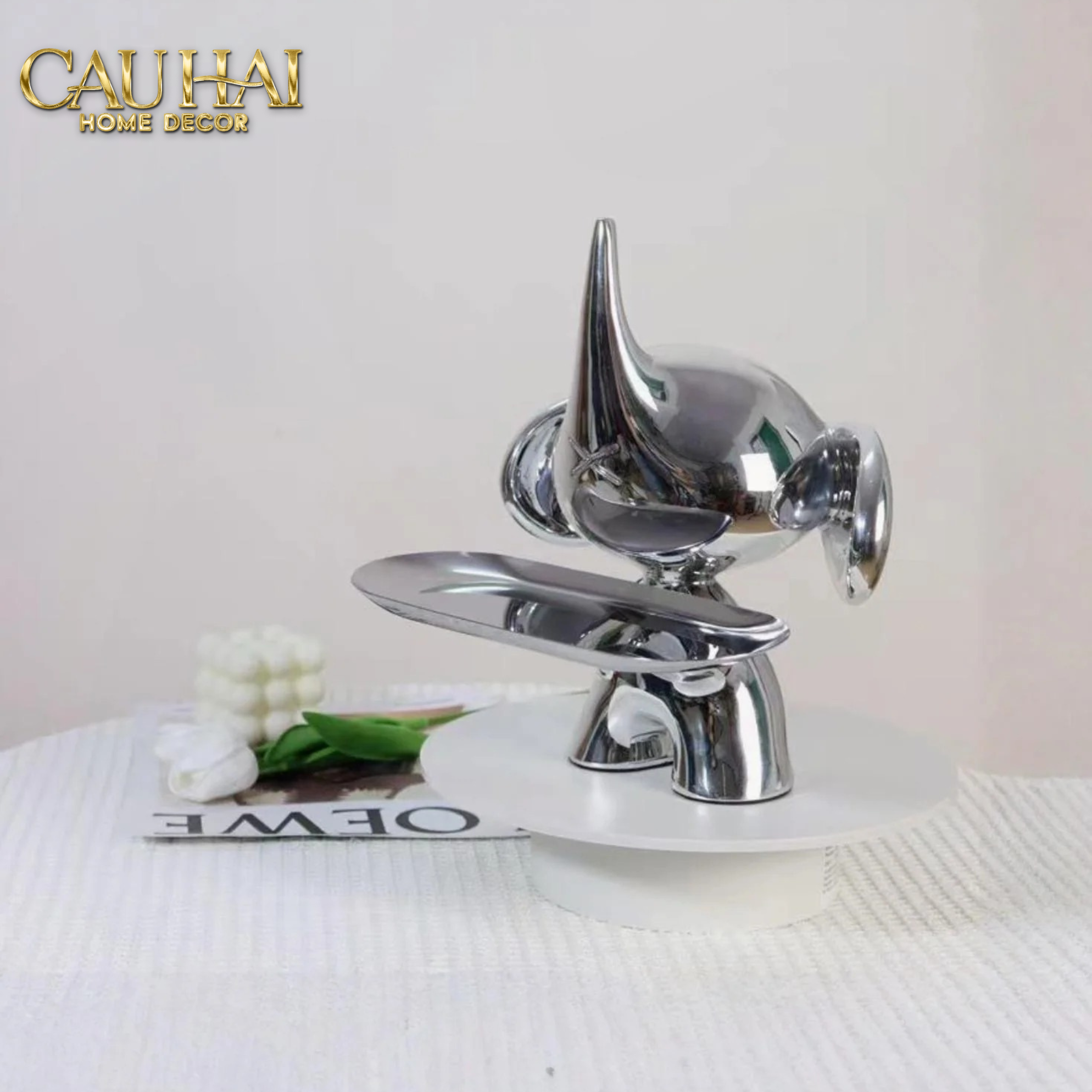 ELYSIAN FW25 - TƯỢNG VOI FIGURINE PLATINUM ASTRO ELEPHAS H27-CẬU HAI HOME DECOR
