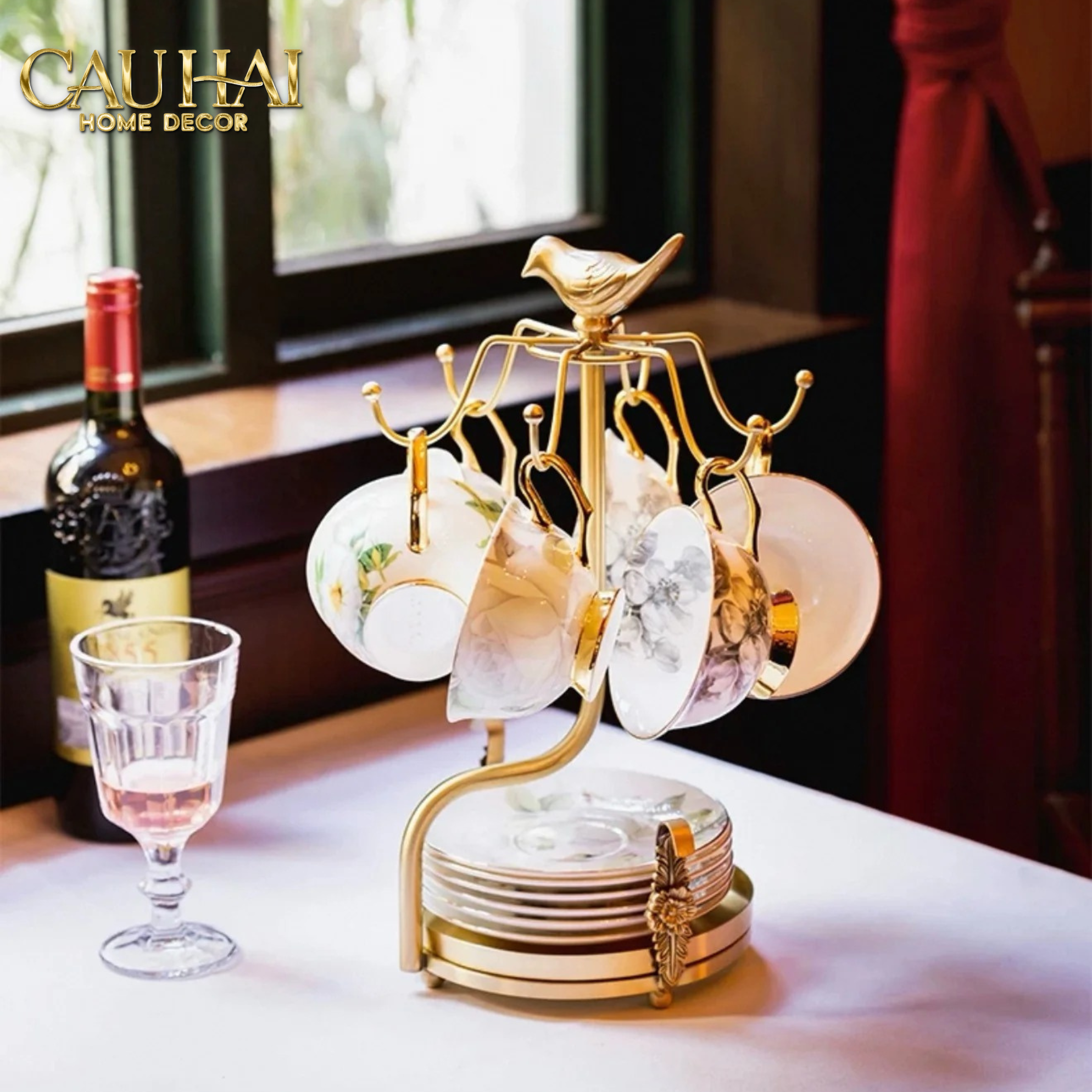 HOME COUTURE - GIÁ TREO TÁCH BRASSON EMPEROR BIRD CUP STAND H36 - CẬU HAI HOME DECOR