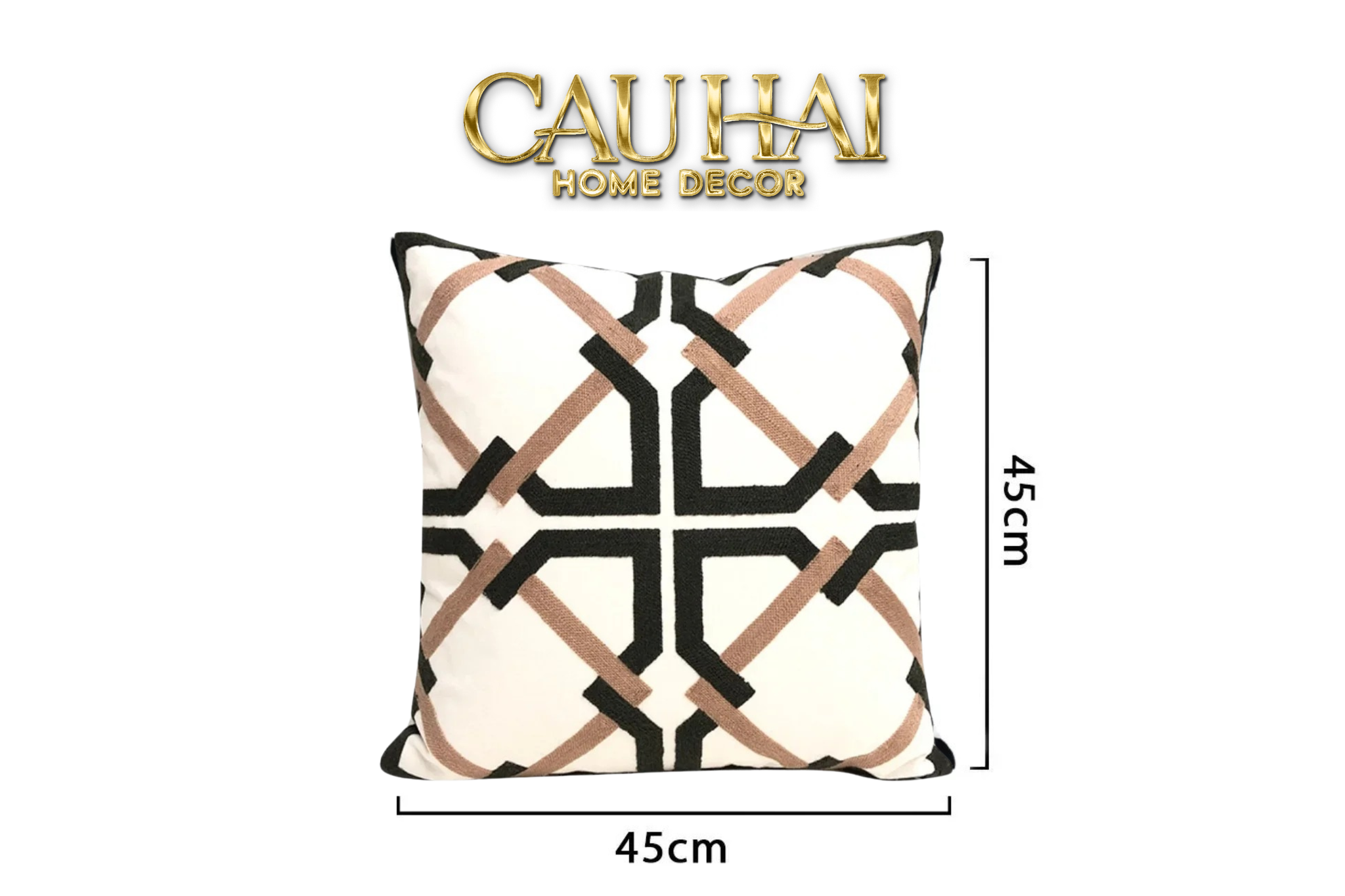 VỎ GỐI CANVAS MONO GEOMETRIC BORDER 45 - CẬU HAI HOME DECOR