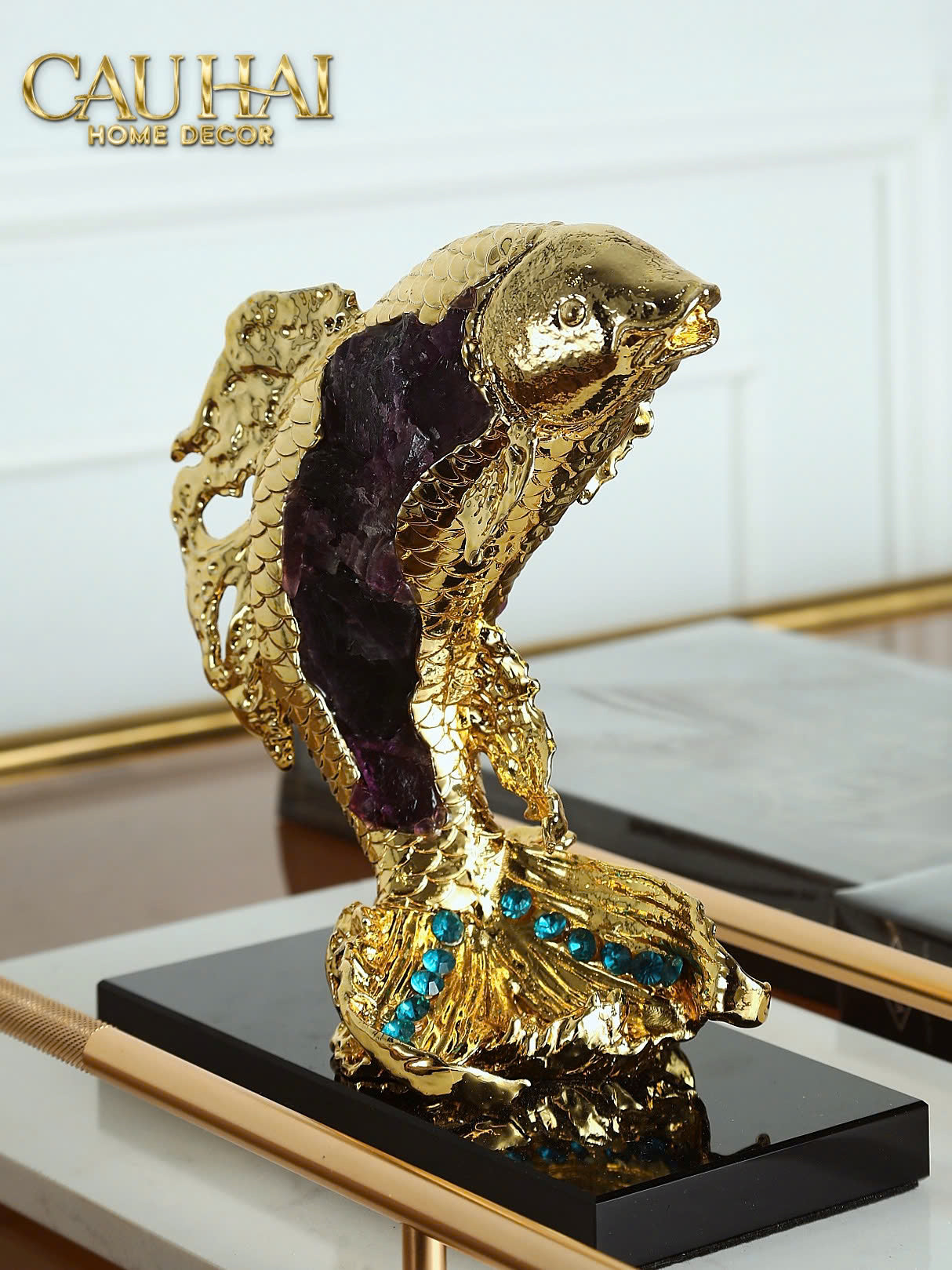 Home Couture - Tượng Đồng Cá Chép Royale Amethyst Dragon Ascend H22-CẬU HAI HOME DECOR