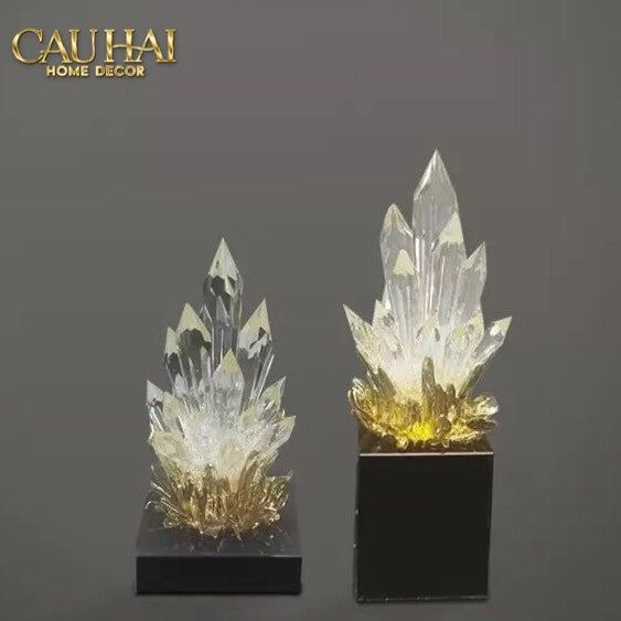 HOME COUTURE - TƯỢNG THẠCH ANH CÉLESTE CRYSTAL FLAME - OBSIDIAN BASE H30 - CẬU HAI HOME DECOR