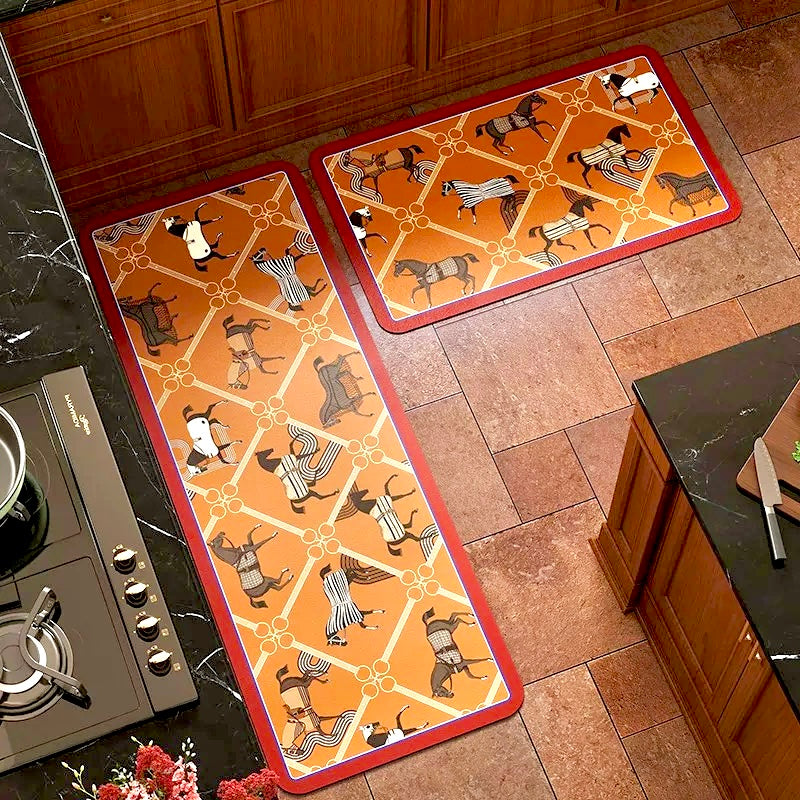 Set Thảm Bếp Microfiber 45x75/150 Vermilion Diamond Patchwork Équestre