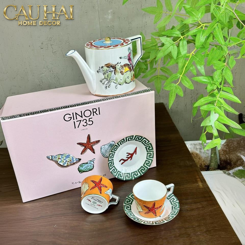 HOME COUTURE - SET BÌNH TRÀ 5 PCS RC. GINORI LABIRITO VERDE FULLBOX - CẬU HAI HOME DECOR