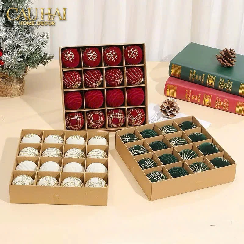 FÊTES COUTURE - SET CHÂU NHUNG ROUGE VELOUR CHRISTMAS ORNAMENTS 16PCS - CẬU HAI HOME DECOR