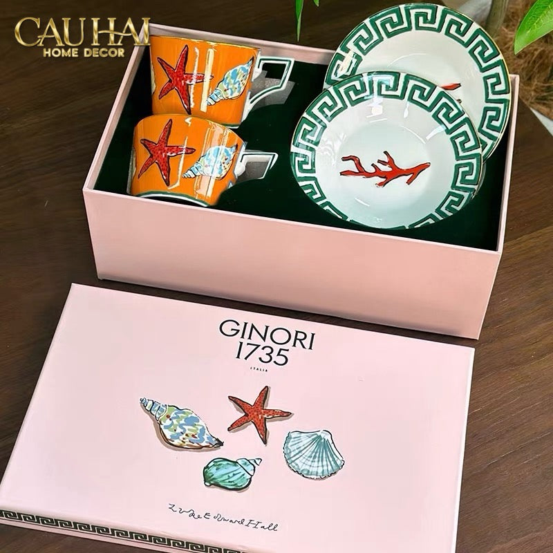 HOME COUTURE - SET BÌNH TRÀ 5 PCS RC. GINORI LABIRITO VERDE FULLBOX - CẬU HAI HOME DECOR