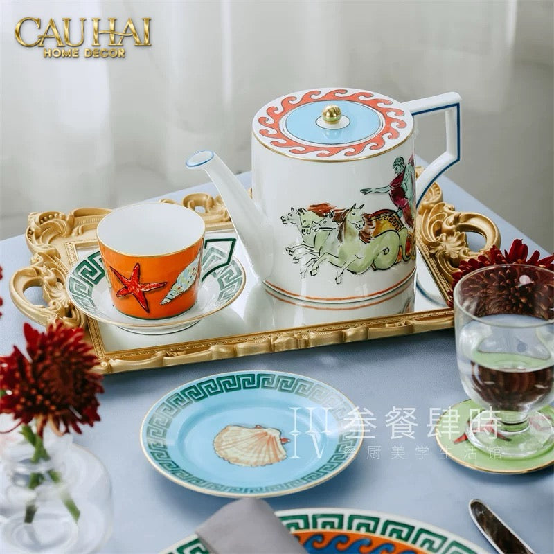 HOME COUTURE - SET BÌNH TRÀ 5 PCS RC. GINORI LABIRITO VERDE FULLBOX - CẬU HAI HOME DECOR
