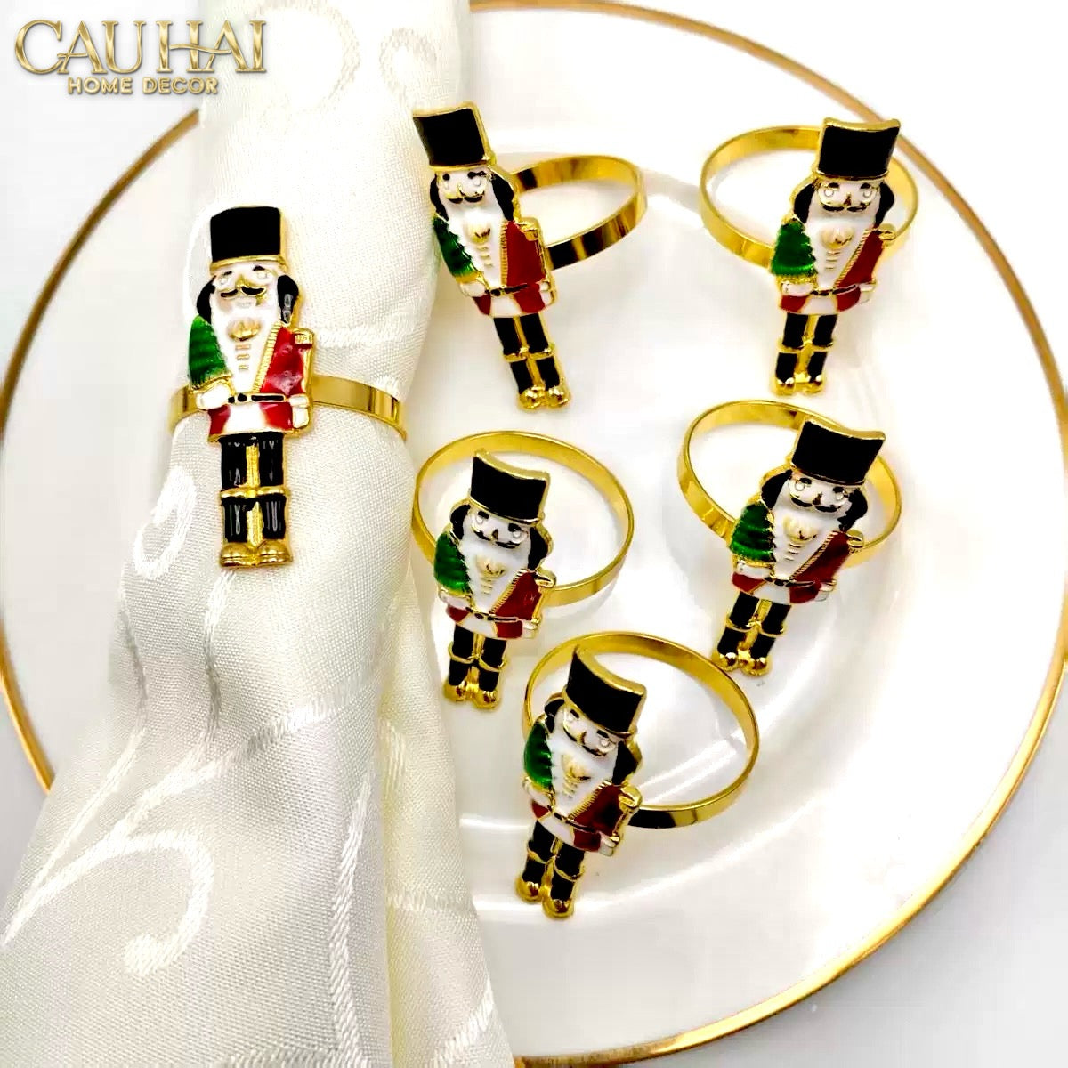 FÊTES COUTURE - VÒNG KHĂN ĂN - NAPKIN RING NUTCRACKER MISTLETOE - CẬU HAI HOME DECOR