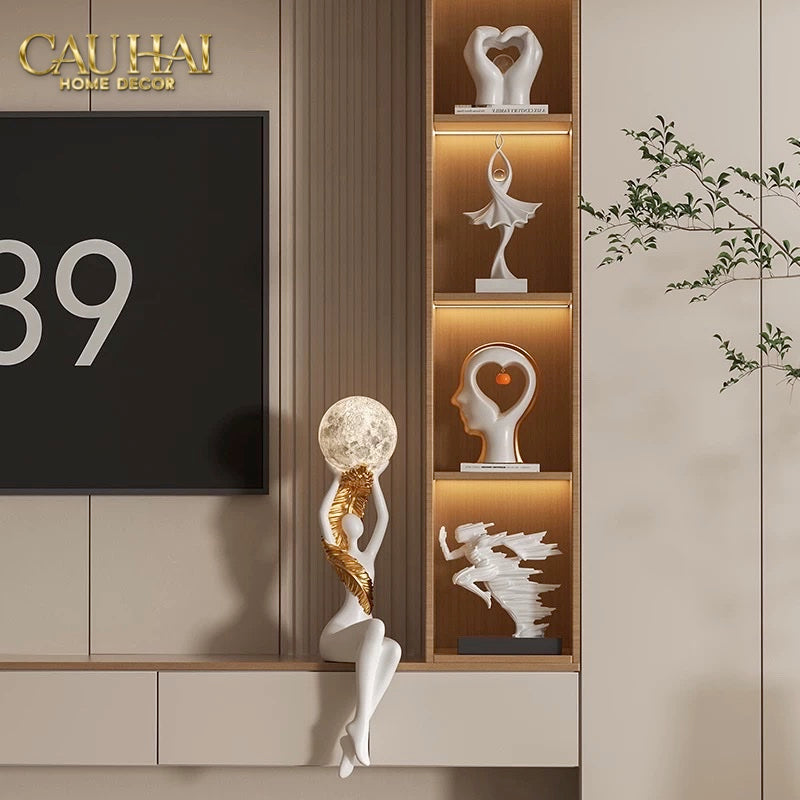 HOME COUTURE - TƯỢNG ĐÈN LUNA SERENE DIVINE FIGURINE 59CM - CẬU HAI HOME DECOR