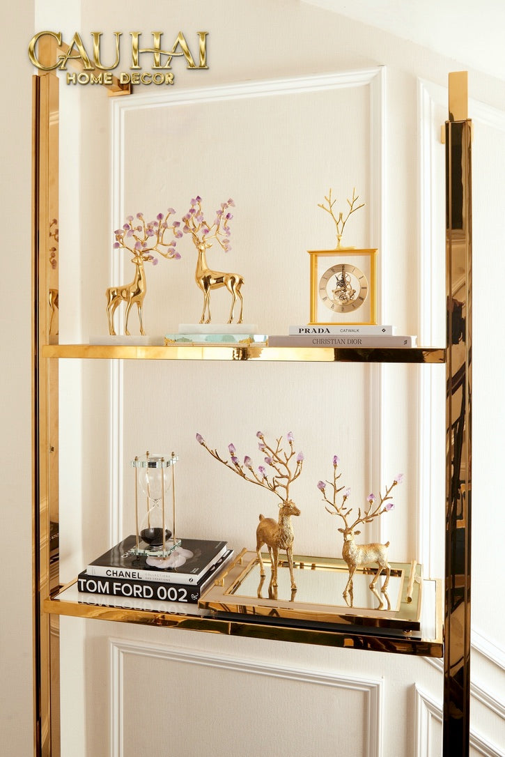 Maison Couture -  Set 2 Tượng Đồng Thiên Hươu Amethyst Celestial Guardian Of Caladenia H25 H40