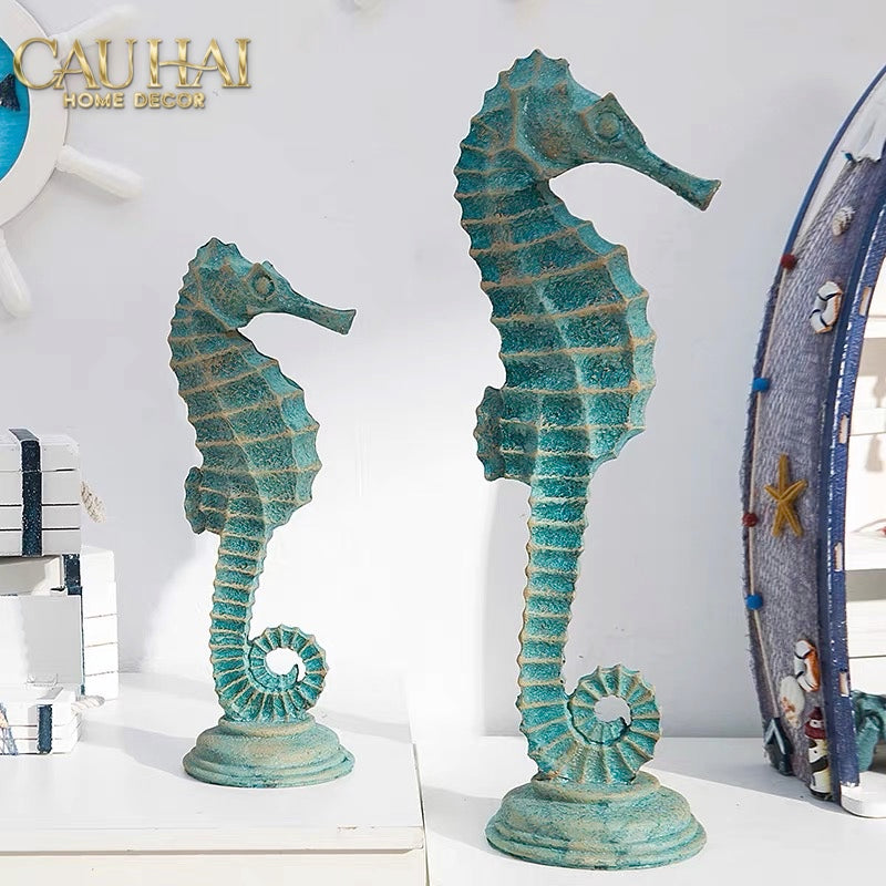 Set 2 Tượng Cá Ngựa Atlantique Verdigris 10*30/13*45