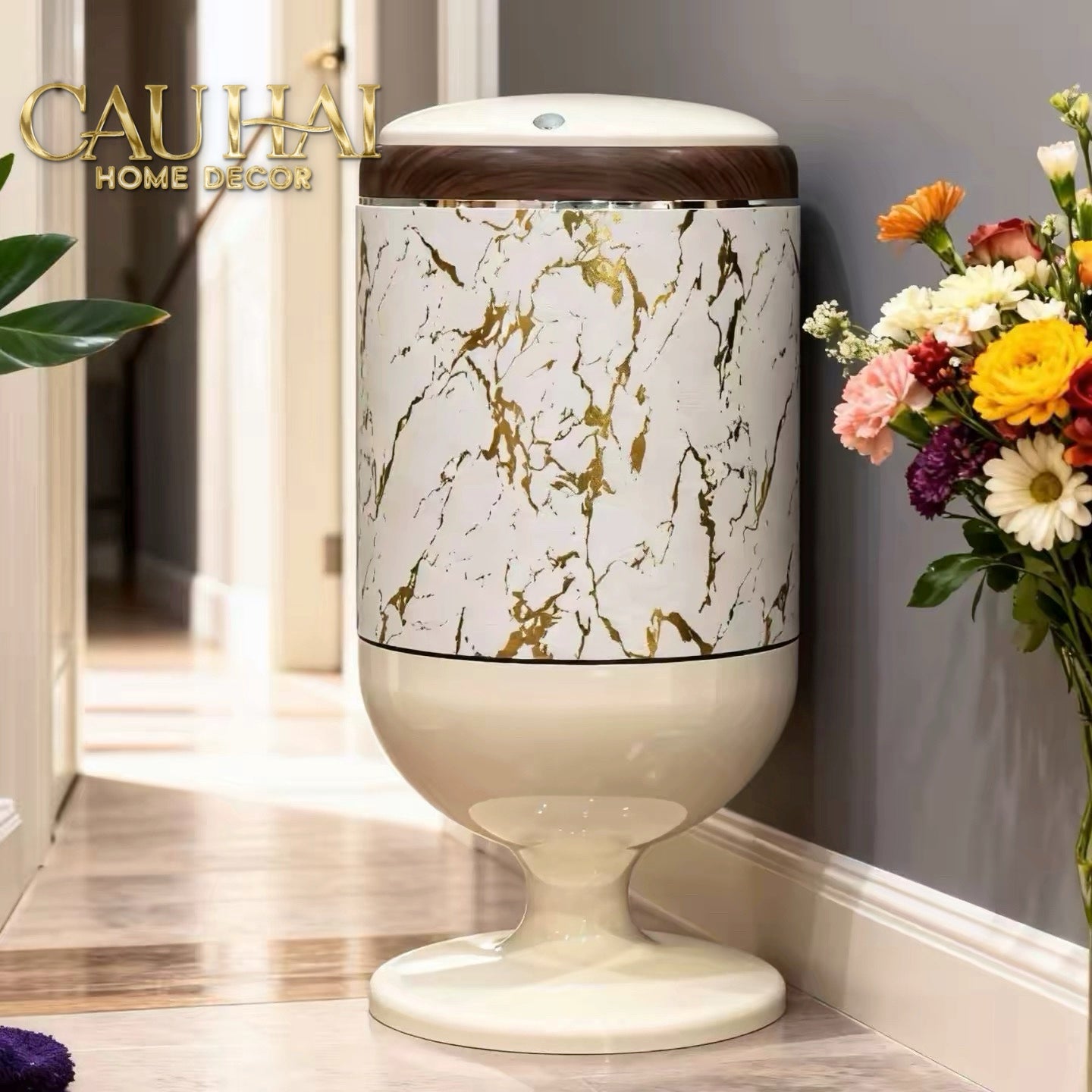 Thùng Rác Bọc Da Vân Đá Marble Pedestal Silencieux 20L