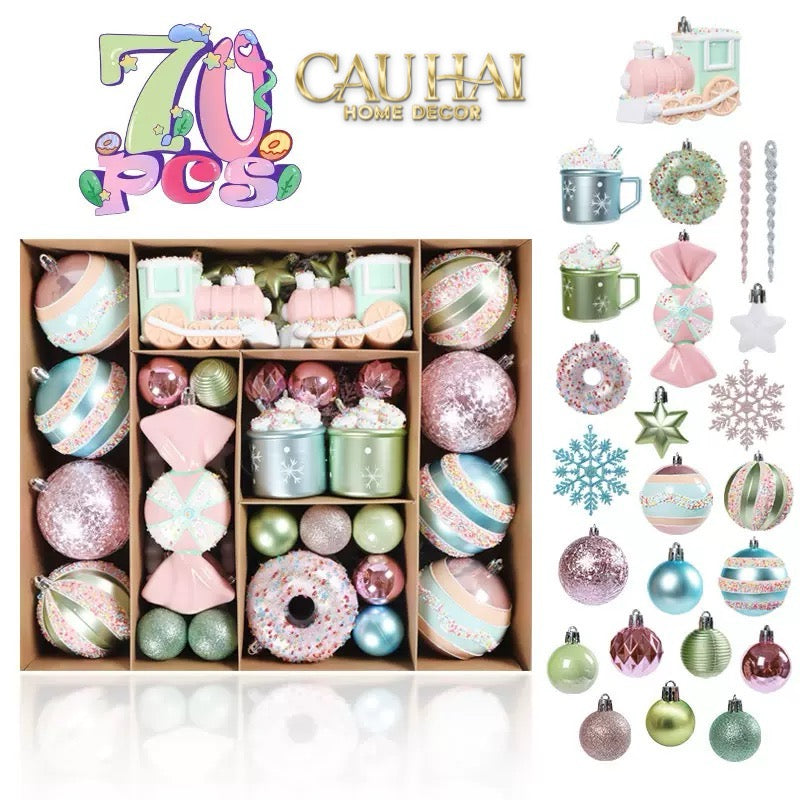 FÊTES COUTURE - SET CHÂU TRANG TRÍ GIÁNG SINH COTTON CANDY PLUSH PINK 70PCS - CẬU HAI HOME DECOR