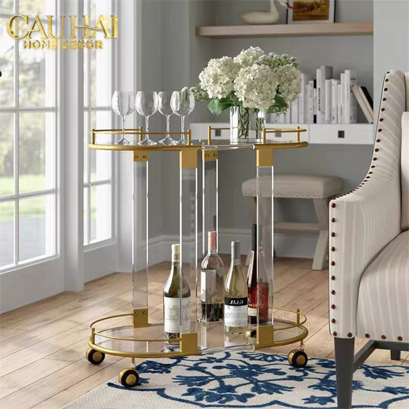 Maison Couture - Xe Đẩy Quầy Bar/ Bar Cart Oval 2 Tầng Kính Acrylic L’Arc Doré