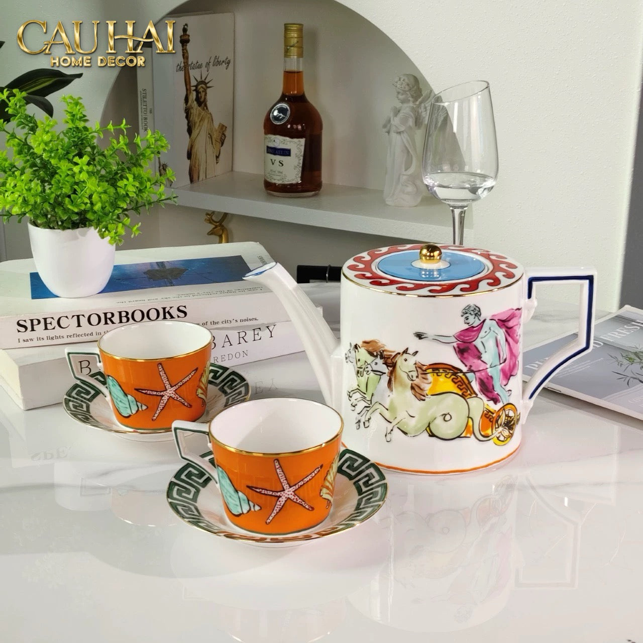 HOME COUTURE - SET BÌNH TRÀ 5 PCS RC. GINORI LABIRITO VERDE FULLBOX - CẬU HAI HOME DECOR