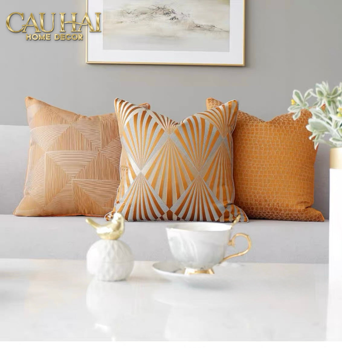 Vỏ Gối Lụa Jacquard Aurum Sunburst 45
