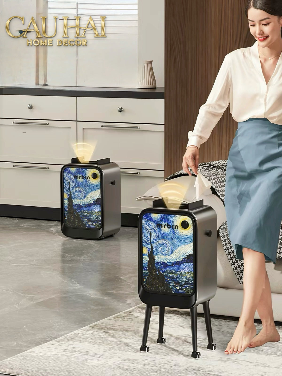 Maison Couture - Thùng Rác Mr Bin Automatic TV Van Gogh Version Limited 20L 31.4x65