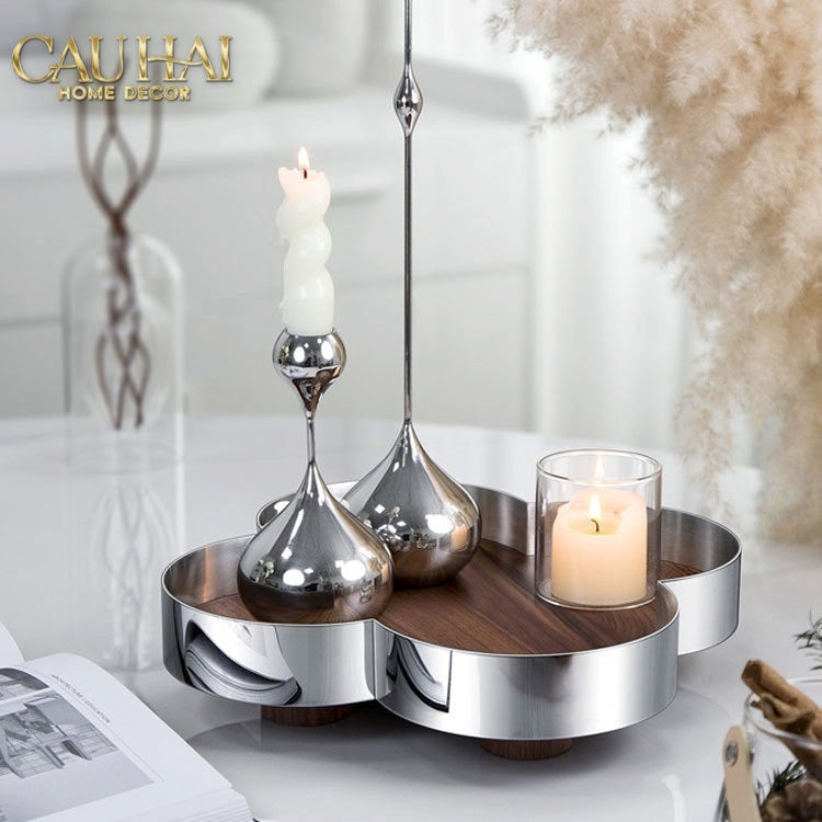 Khay Gỗ Viền Inox Louis Monogram Quatrefoil Heritage D27