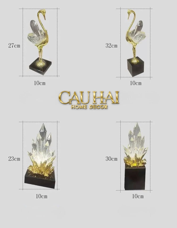 HOME COUTURE - TƯỢNG THẠCH ANH CÉLESTE CRYSTAL FLAME - OBSIDIAN BASE H30 - CẬU HAI HOME DECOR