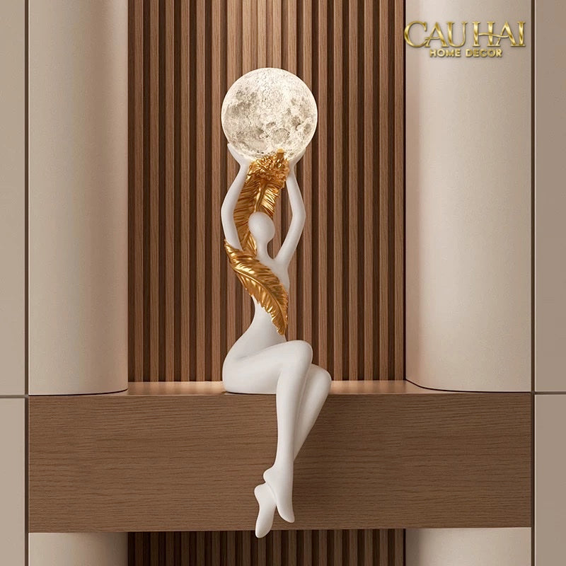 HOME COUTURE - TƯỢNG ĐÈN LUNA SERENE DIVINE FIGURINE 59CM - CẬU HAI HOME DECOR
