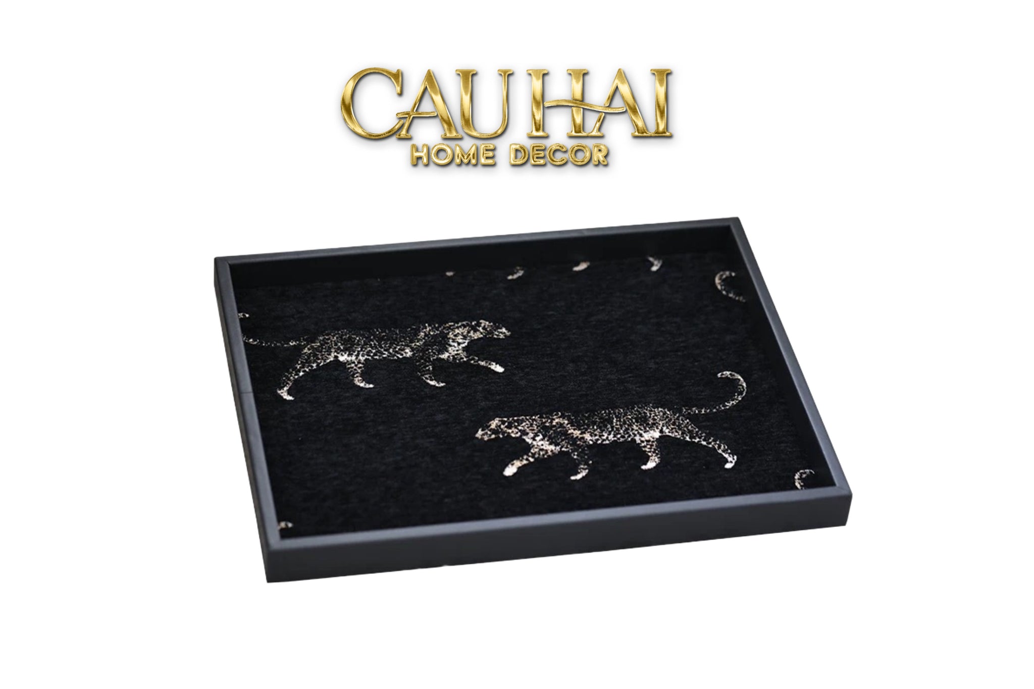 KHAY GỖ TWEED LUX LEATHER NOCTURNAL PANTHER 30X40 - CẬU HAI HOME DECOR