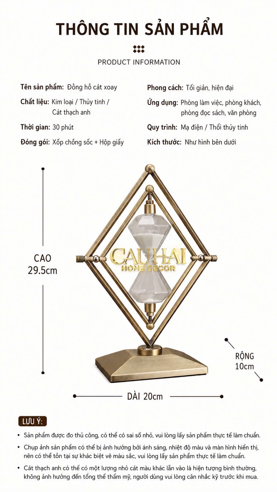 Đồng Hồ Cát Temps Diamant Gildded Mordern 30*20*10