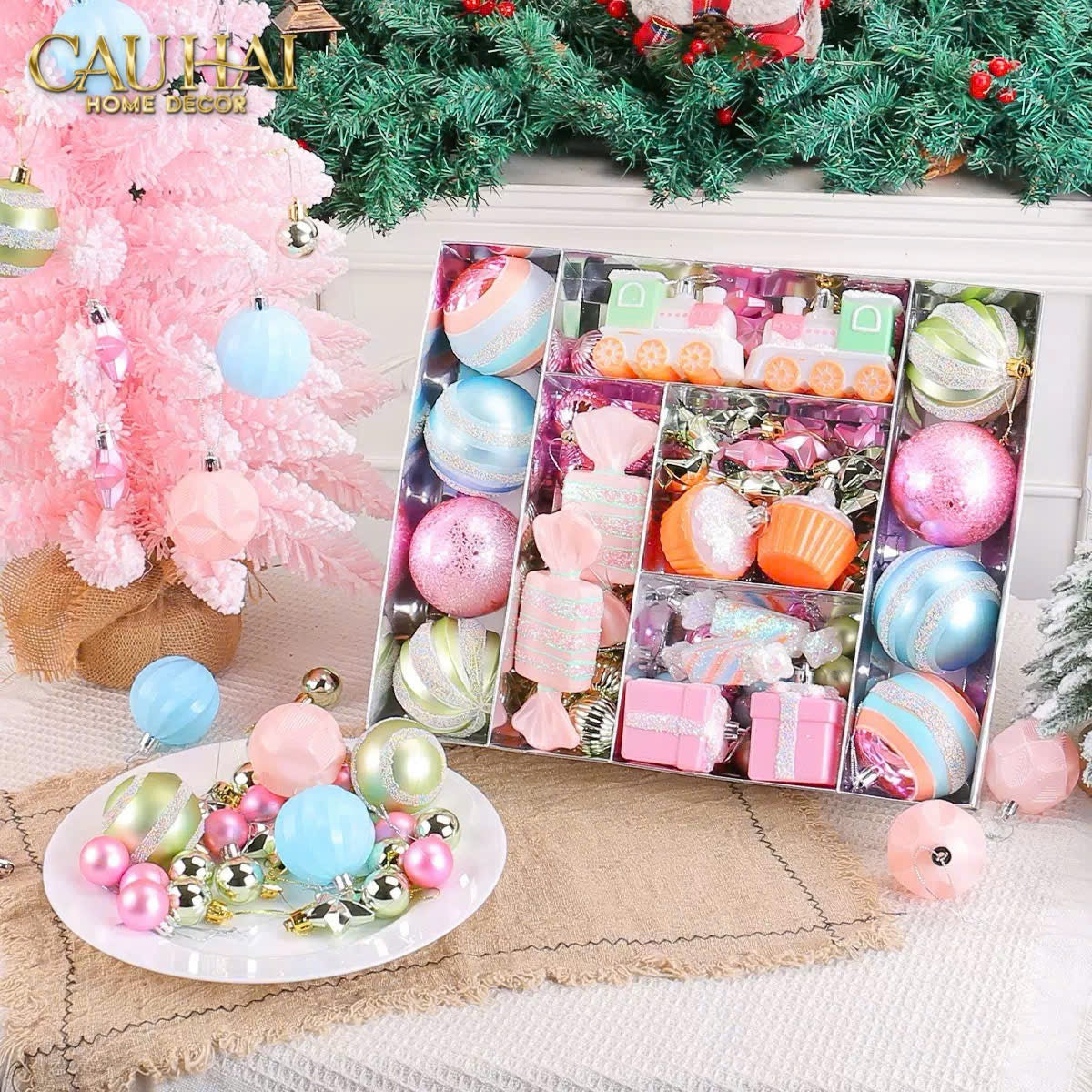 FÊTES COUTURE - SET TRÁI CHÂU COTTON CANDY BRUSH PINK 70PCS CHRISTMAS ORNAMENTS - CẬU HAI HOME DECOR