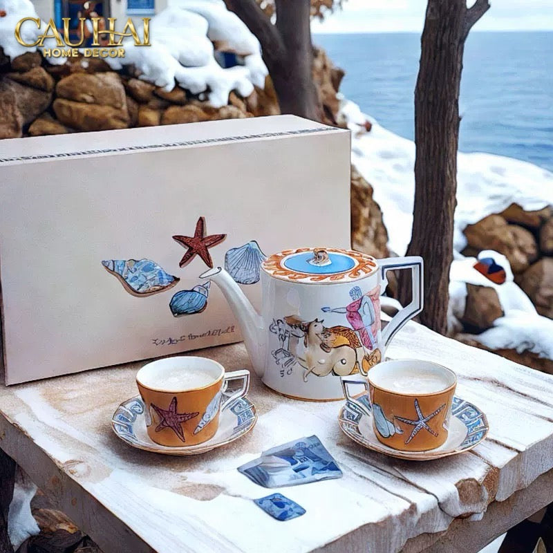 HOME COUTURE - SET BÌNH TRÀ 5 PCS RC. GINORI LABIRITO VERDE FULLBOX - CẬU HAI HOME DECOR