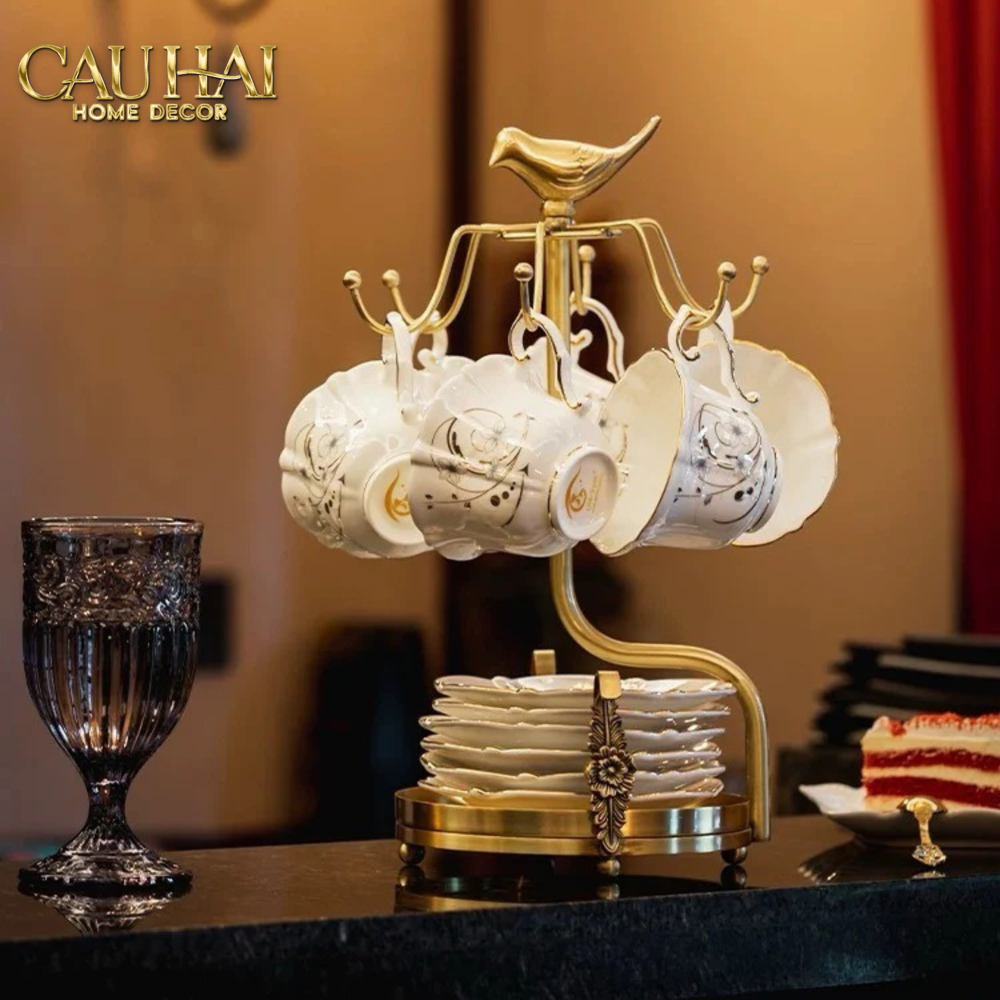 HOME COUTURE - GIÁ TREO TÁCH BRASSON EMPEROR BIRD CUP STAND H36 - CẬU HAI HOME DECOR