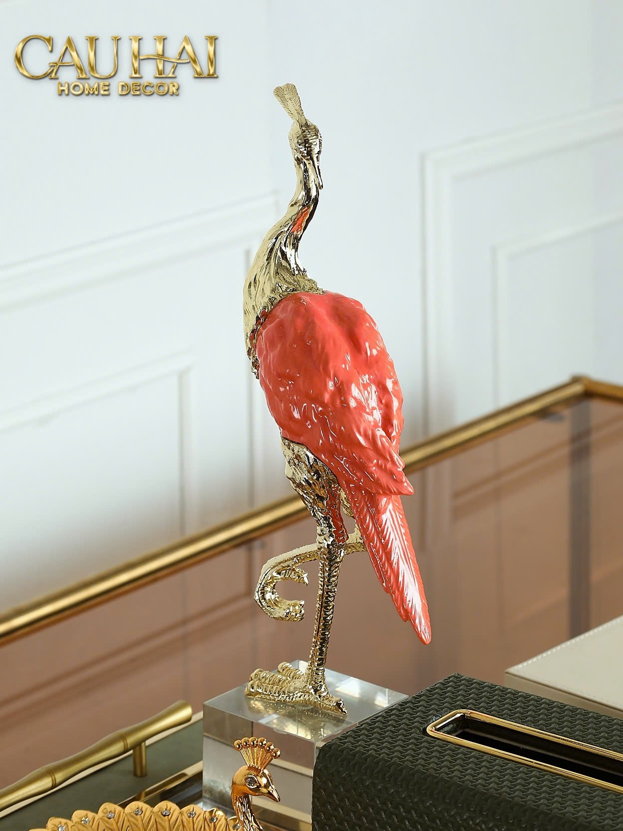 HOME COUTURE - TƯỢNG HẠC ĐỒNG CRYSTAL CRANE H41-CẬU HAI HOME DECOR