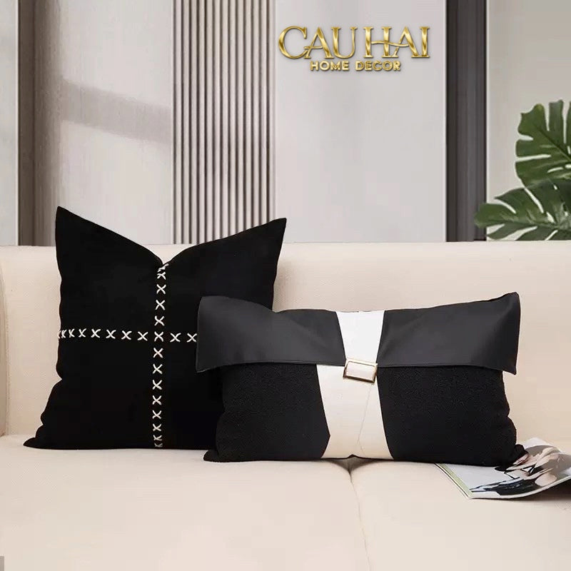 GỐI TWEED LUX LEATHER SAVOIR ENSEMBLE 30X50 - CẬU HAI HOME DECOR