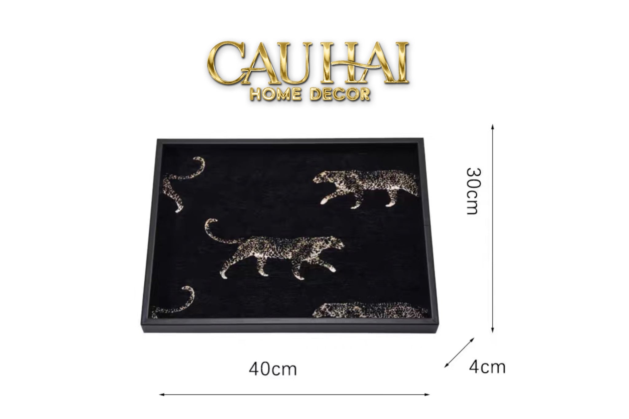 KHAY GỖ TWEED LUX LEATHER NOCTURNAL PANTHER 30X40 - CẬU HAI HOME DECOR