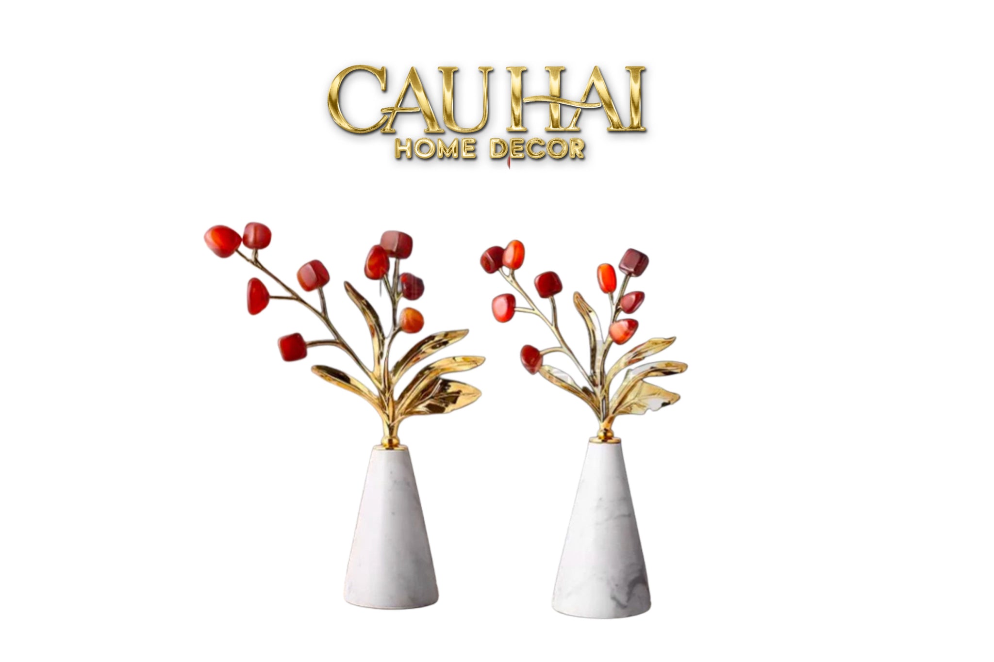 HOME COUTURE - SET TƯỢNG HỒNG NGỌC TUỶ CARNELIAN AGATE BLOOM H37 H30-CẬU HAI HOME DECOR