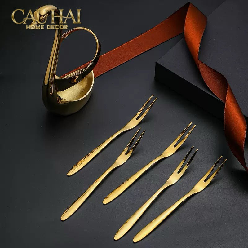 Set 6 Cái Nĩa Dessert Metal Swan Éclat D'Or 6pcs