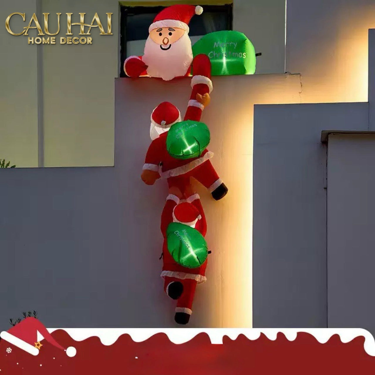 FÊTES COUTURE - SET 3 ÔNG GIÀ NOEL TRIPLE SANTA CLIMBING TOWER - CẬU HAI HOME DECOR