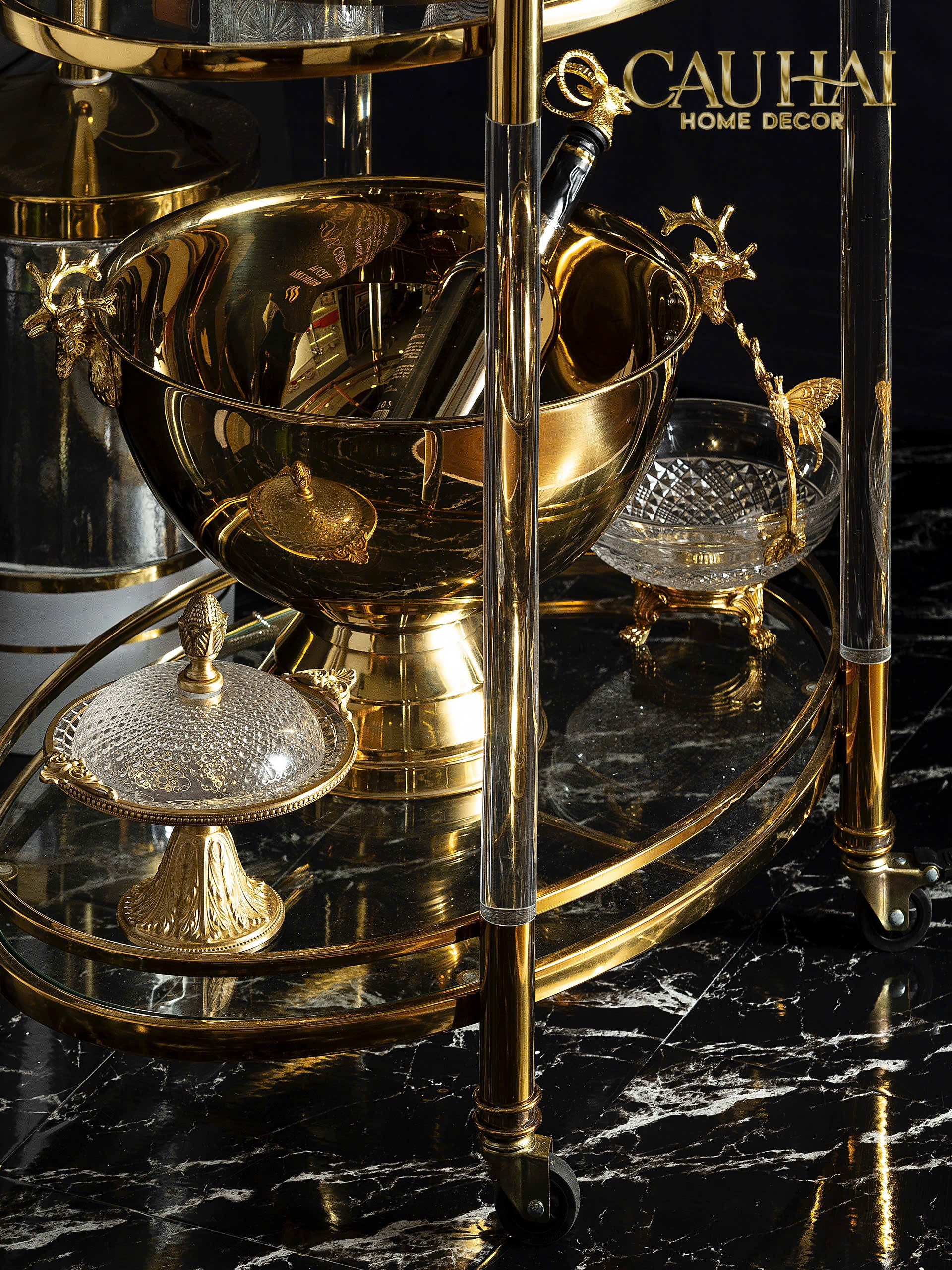 HOME COUTURE - XE QUẦY BAR GOLDEN LUCID TROLLEY - CẬU HAI HOME DECOR