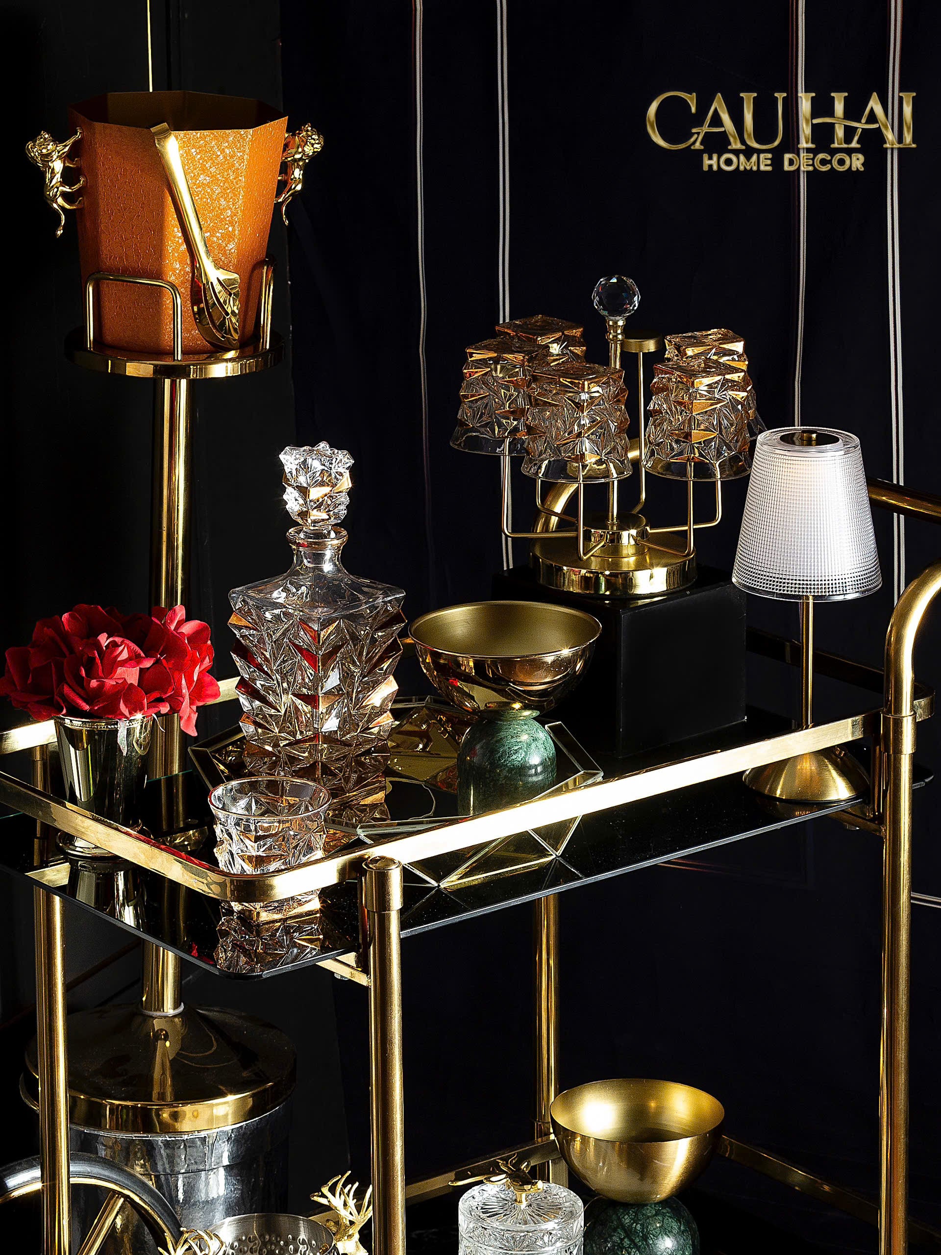 HOME COUTURE - XE ĐẨY QUẦY BAR CAR HEMINGWAY TROLLEY - BLACK MIRROR - CẬU HAI HOME DECOR