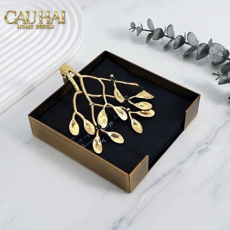 HOME COUTURE - KHAY GIẤY BRASSON MISTLETOE TISSUE TRAY - CẬU HAI HOME DECOR