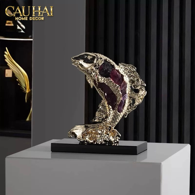Home Couture - Tượng Đồng Cá Chép Royale Amethyst Dragon Ascend H22-CẬU HAI HOME DECOR