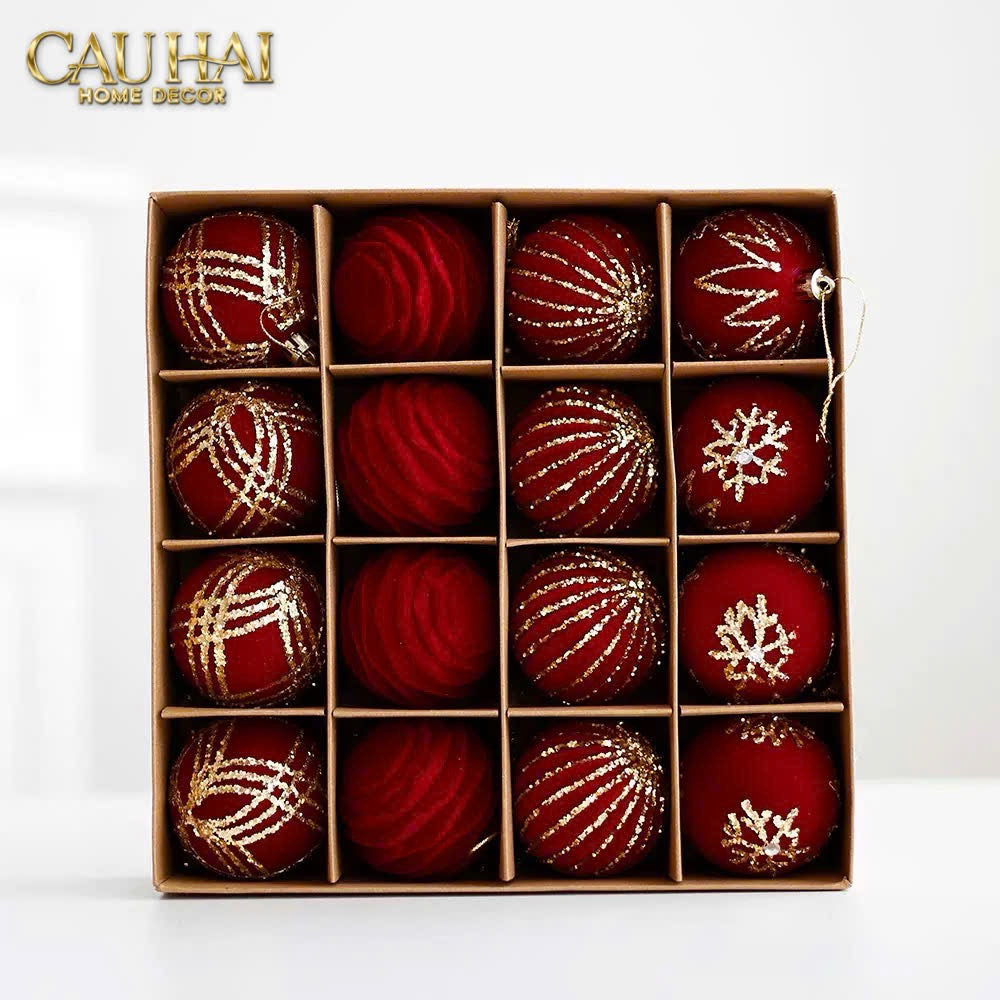 FÊTES COUTURE - SET CHÂU NHUNG ROUGE VELOUR CHRISTMAS ORNAMENTS 16PCS - CẬU HAI HOME DECOR