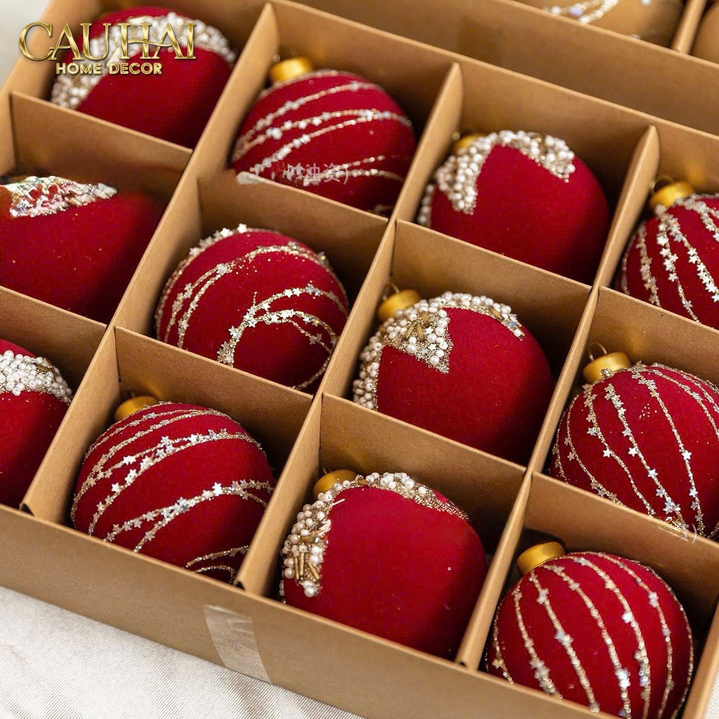 FÊTES COUTURE - SET CHÂU NHUNG ROUGE VELOUR CHRISTMAS ORNAMENTS 16PCS - CẬU HAI HOME DECOR