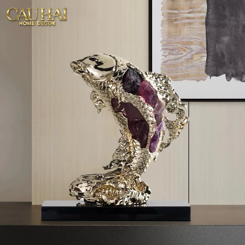 Home Couture - Tượng Đồng Cá Chép Royale Amethyst Dragon Ascend H22-CẬU HAI HOME DECOR