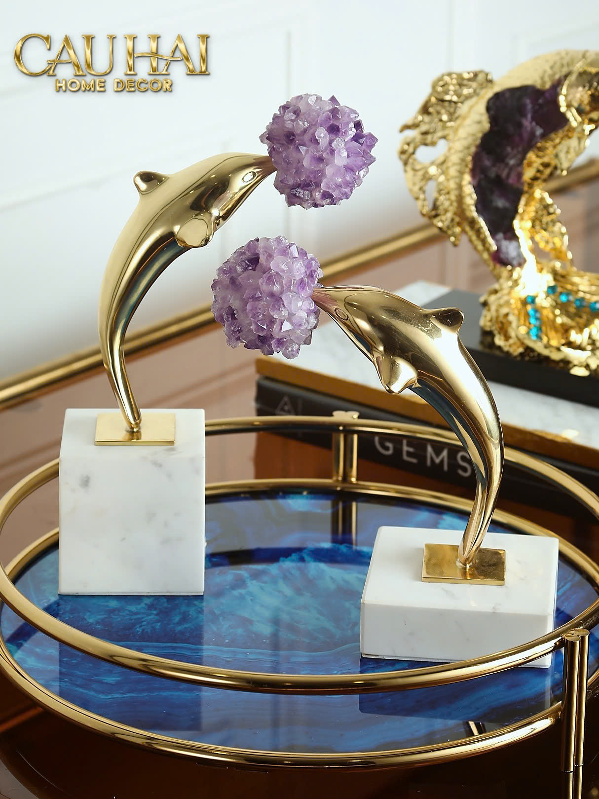 HOME COUTURE - SET TƯỢNG ĐỒNG - DOLPHIN SERENDIPITY AMETHYST - CẬU HAI HOME DECOR