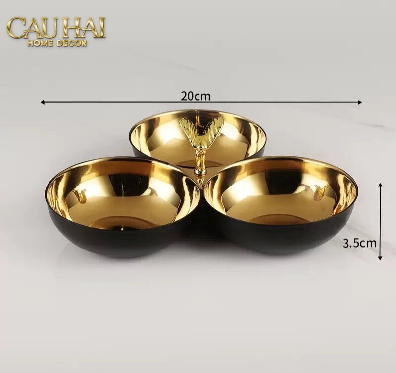 ĐĨA SERVING 3 NGĂN PHANTOM TRIO GOLDEN SNACK BOWL CENTERPIECE - CẬU HAI HOME DECOR