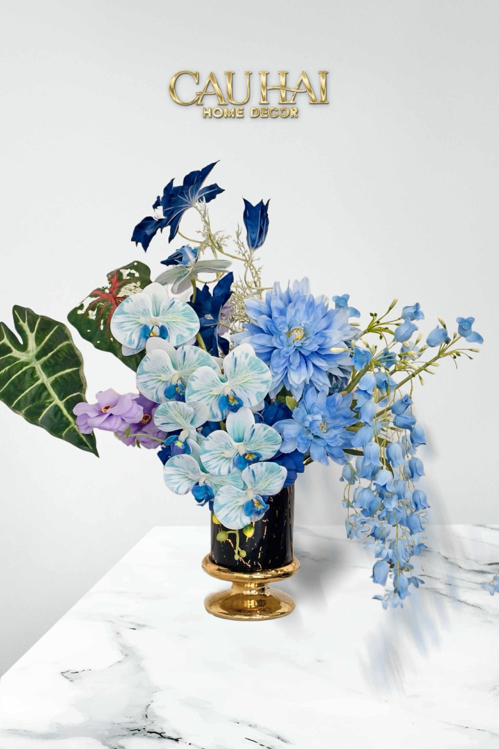 SET 2 BÌNH HOA SỨ - BLACK ARTHUR MARBLE H23/19 - CẬU HAI HOME DECOR