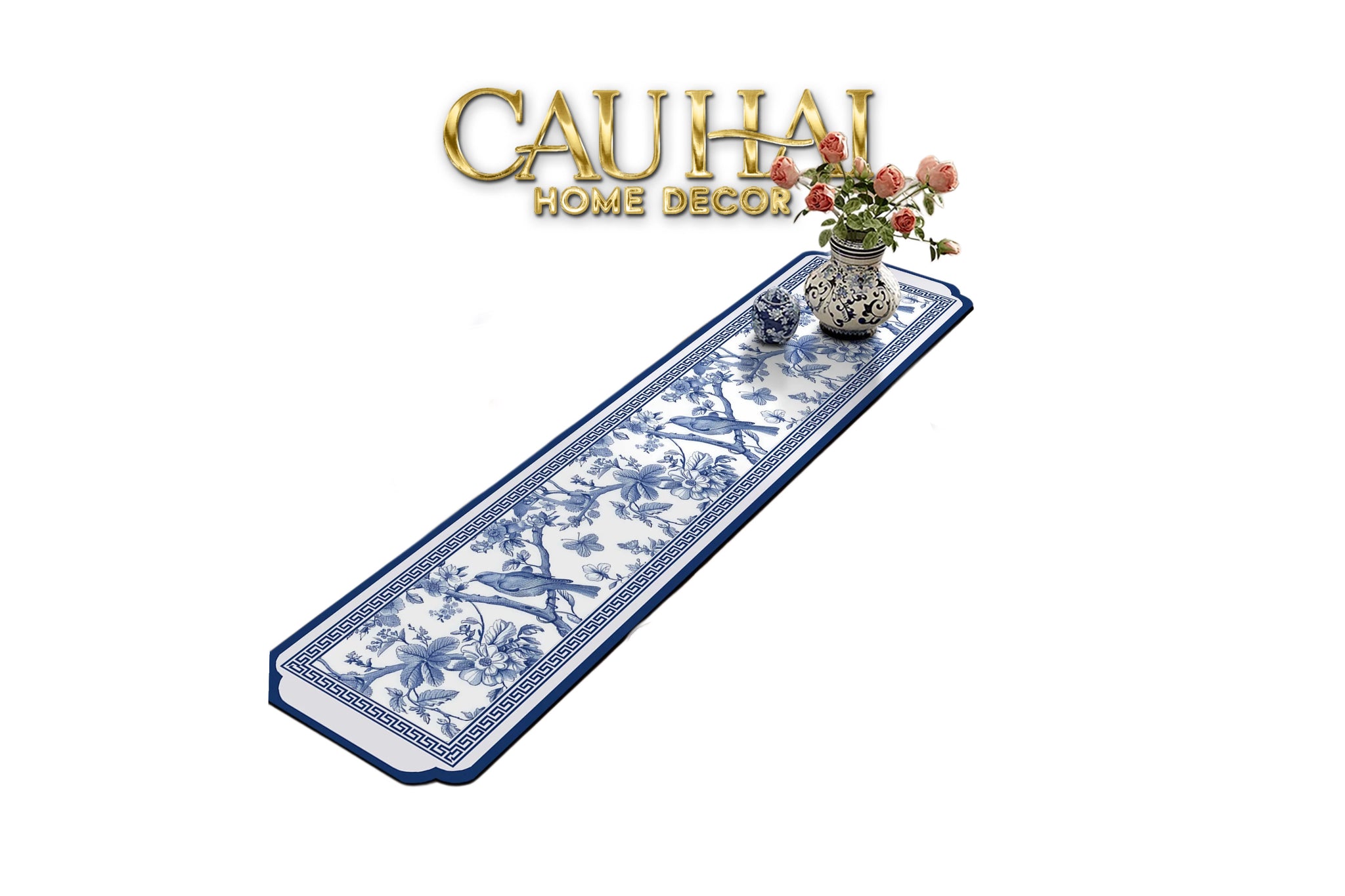 TRẢI BÀN FIBER 30X240 - PORCELAIN REVIVAL ART - INDOCHINE ORIENTAL BLOOM RUNNER - CẬU HAI HOME DECOR